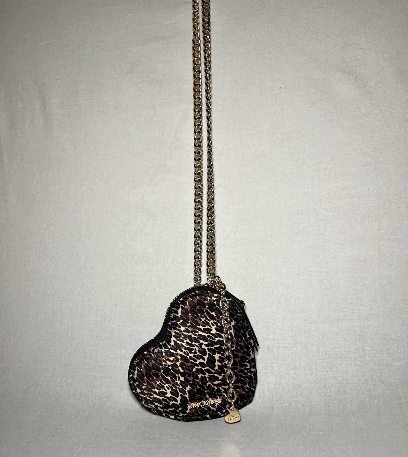 Betsey Johnson Leopard Heart Crossbody Bag Gold Chain Y2K Mini Purse
