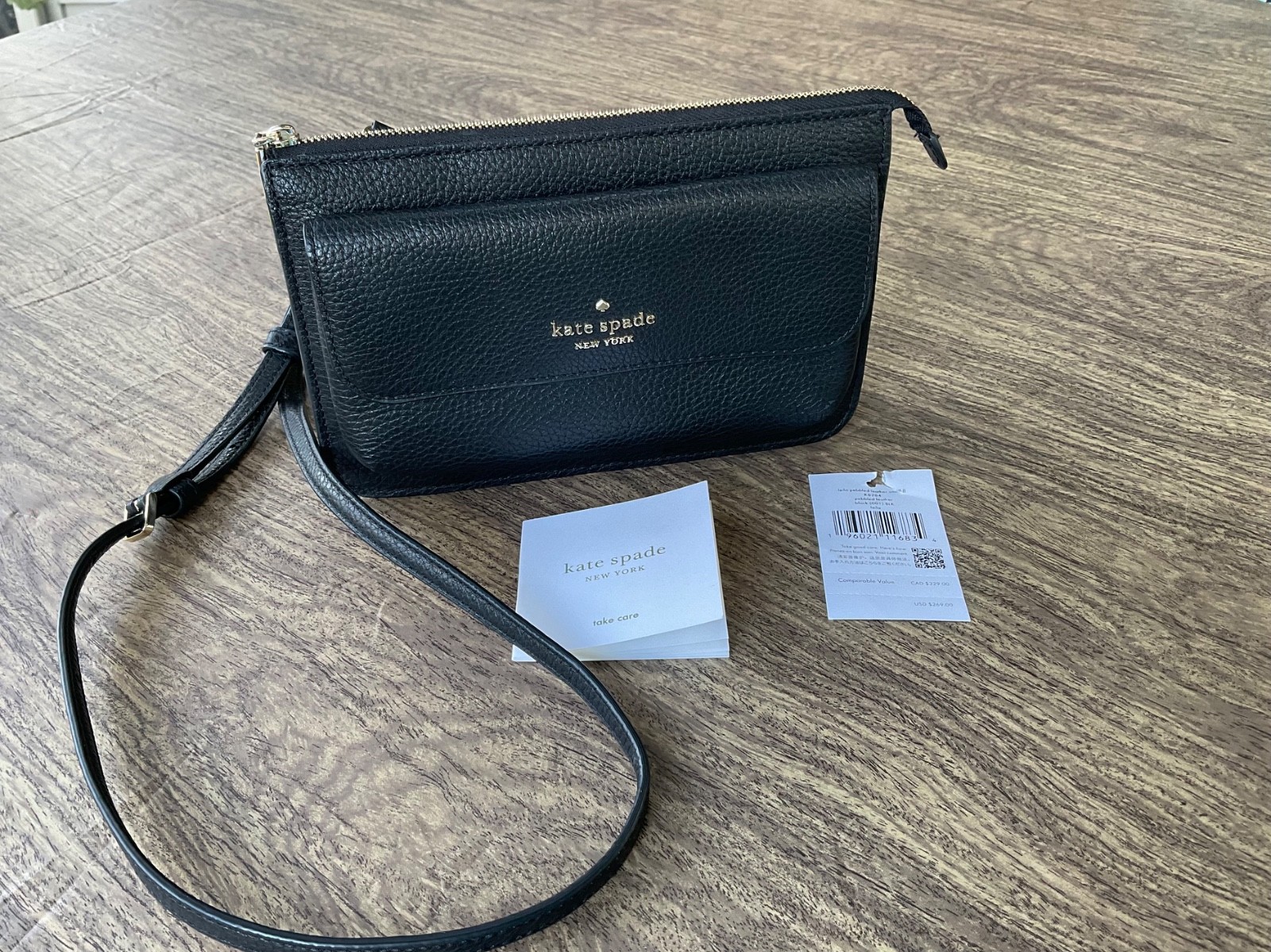NEW kate spade LEILA Small Crossbody Bag, Black Pebbled Leather K8284 $269
