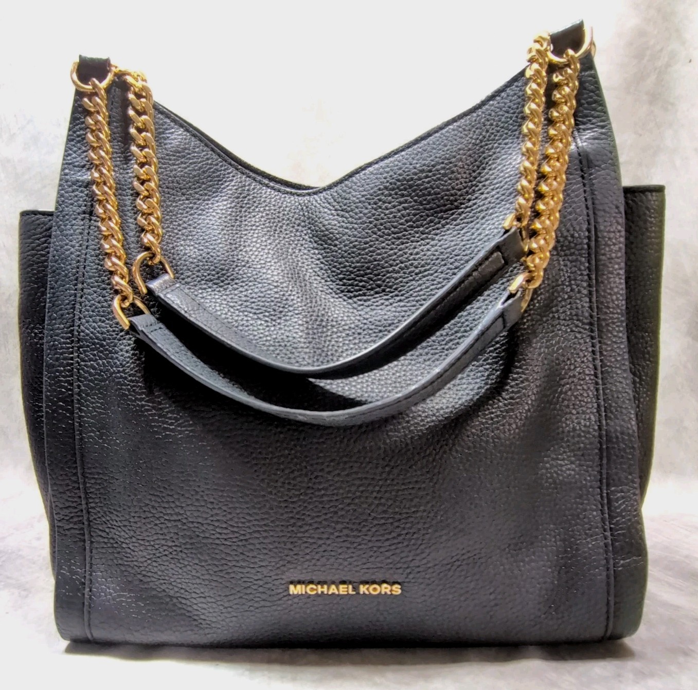 Michael Kors Newbury Medium Chain Shoulder Tote Dark Navy Pebbled Leather