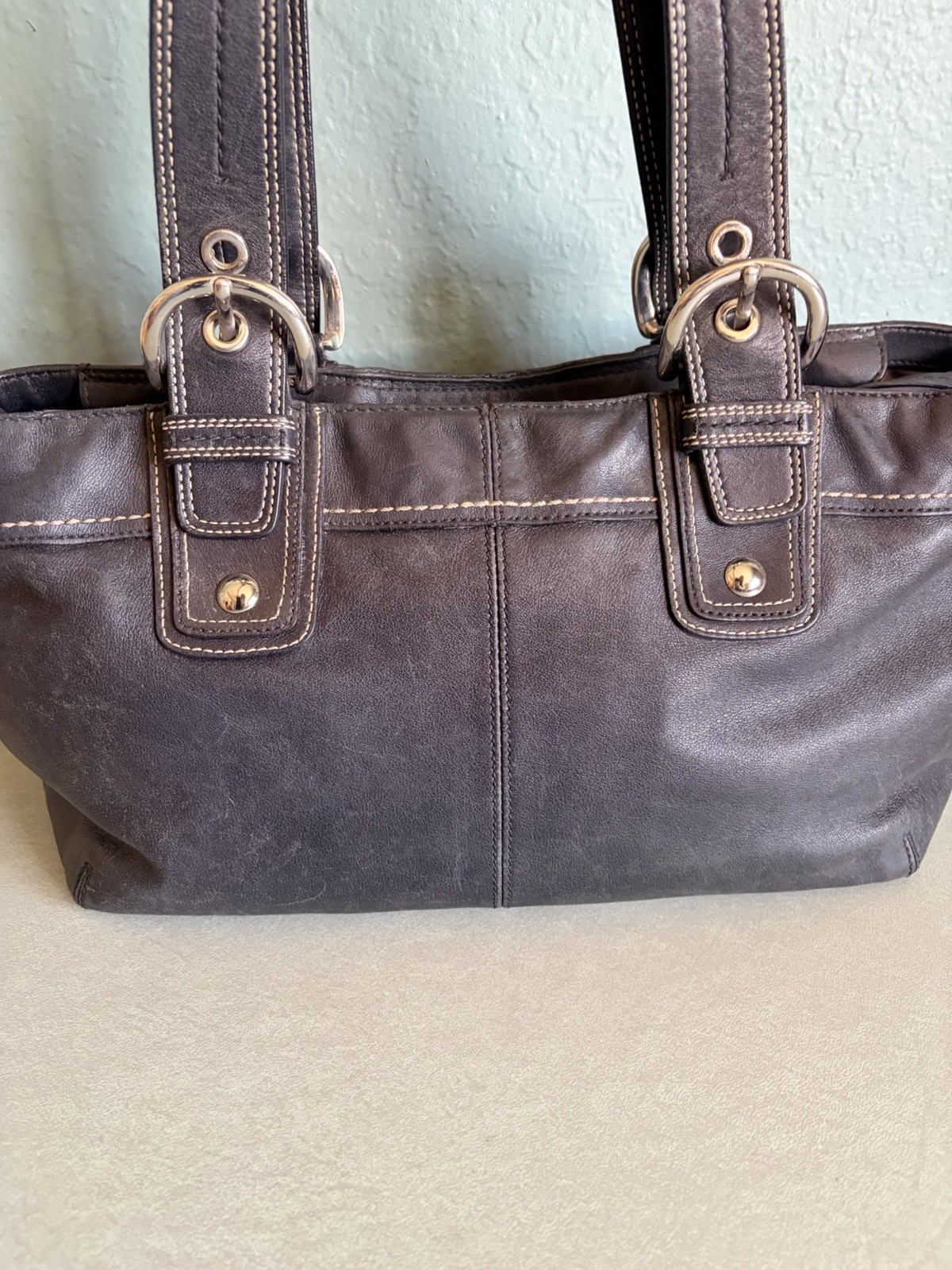 Coach Soho Pleated Leather Black Large Tote Purse Handbag F13732