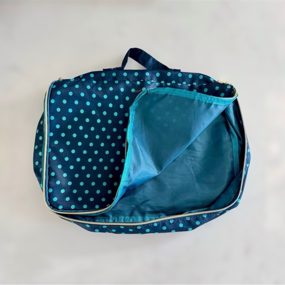 Issac Mizrahi Navy & Teal Blue Polka Dot Packing Cube, Gold Zipper Hardware