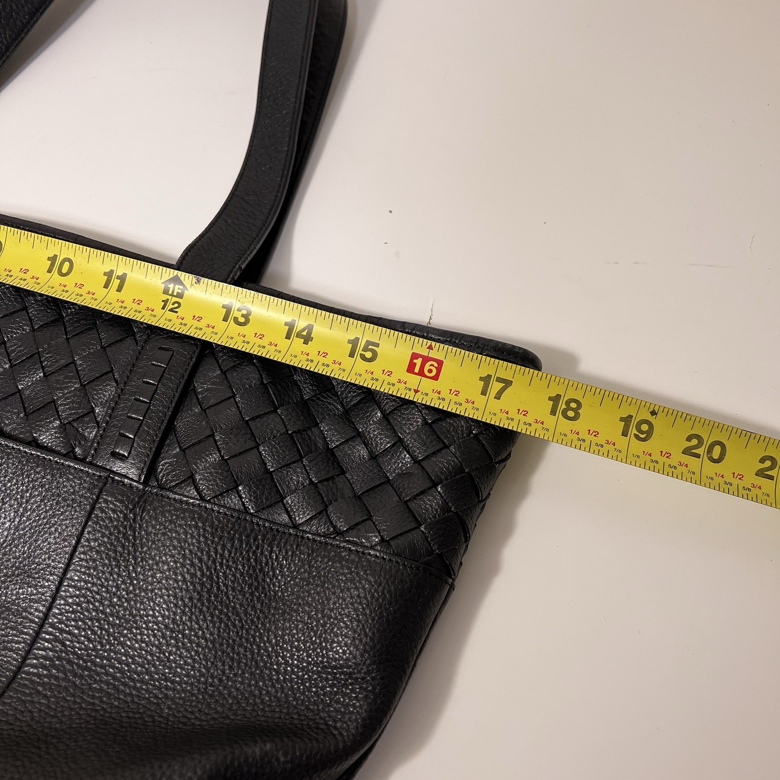Cole Haan Sam Weave Top Genuine Leather Large Lined Tote Bag Black