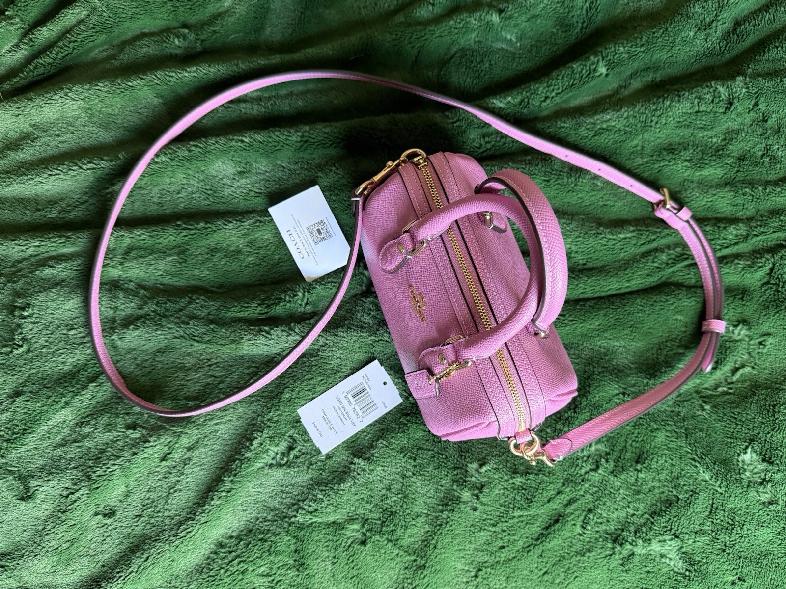 Coach Pink Pebbled Satchel Top Handle Zip Crossbody Strap Gold Hardware