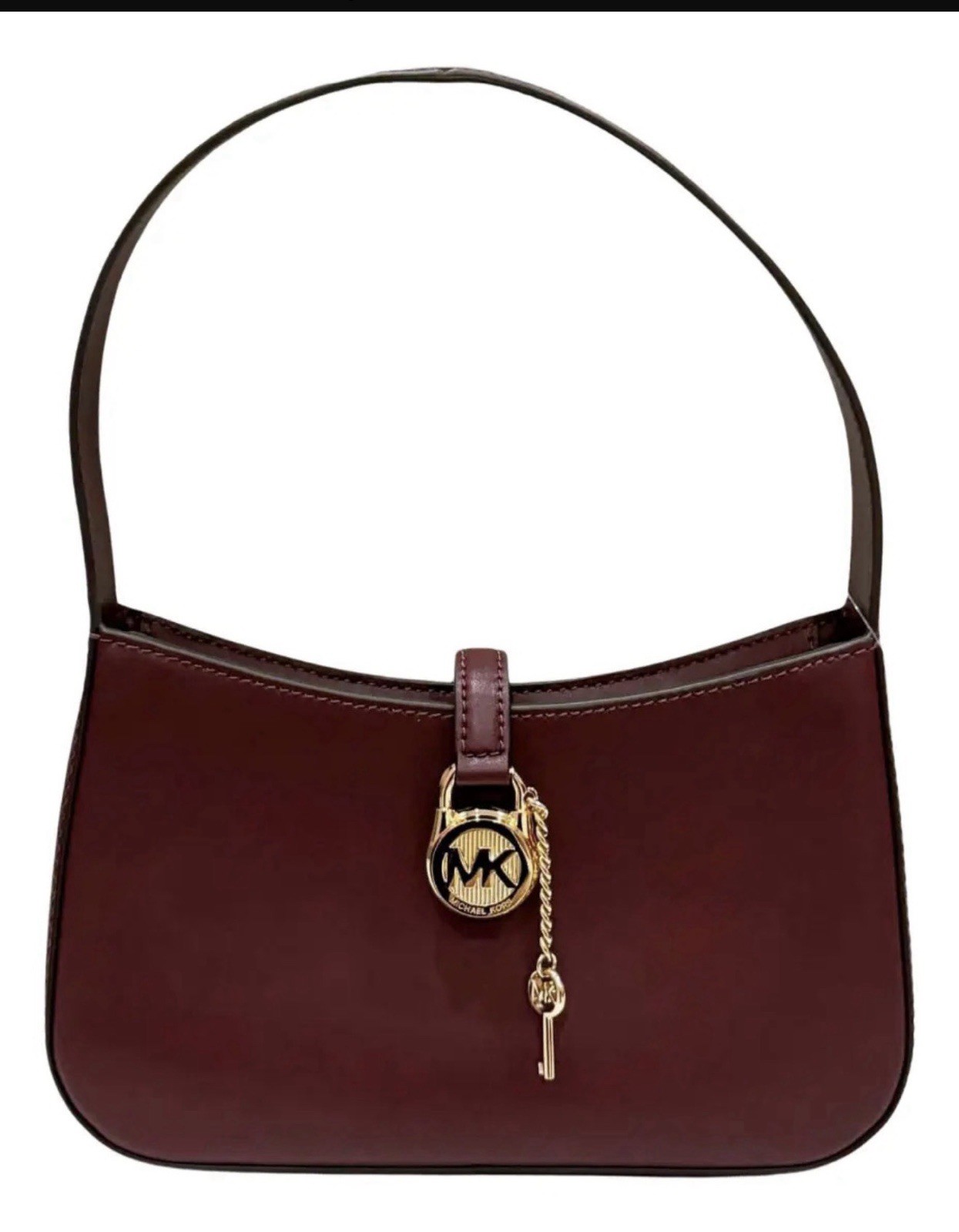 Michael Kors Burgundy Solid Shoulder Bag Gold Hardware MK Charm Rectangle