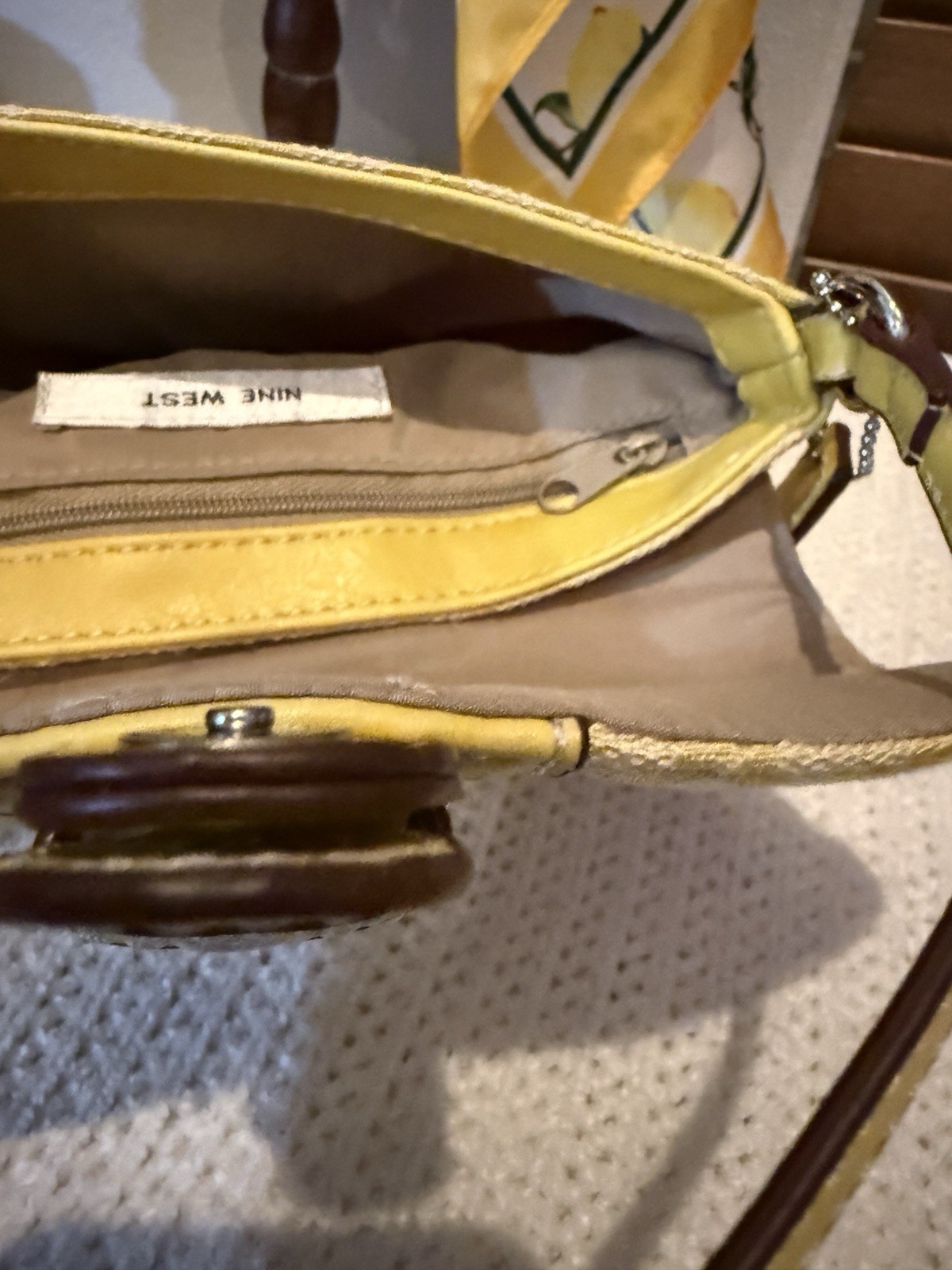 Nine West Yellow Small Shoulder Bag Buckle Magnetic Inner Pockets