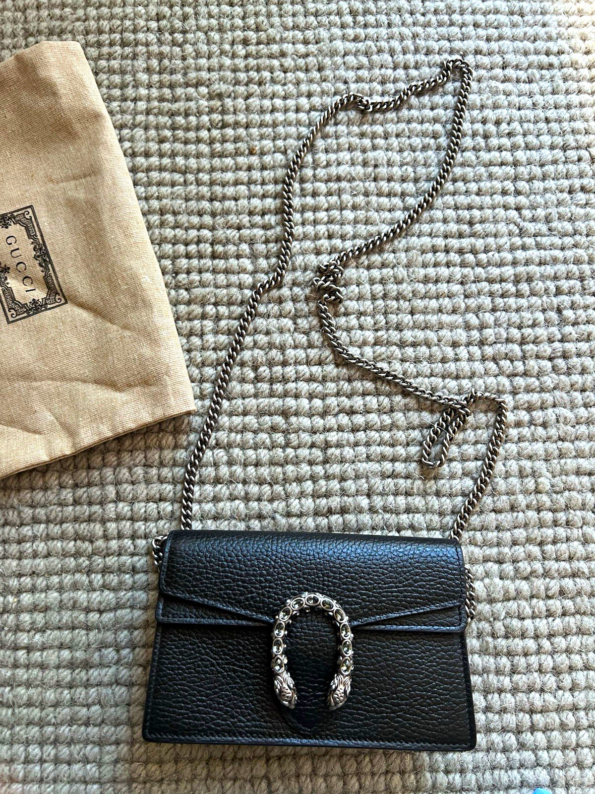 Gucci Dionysus Mini Black Leather Chain Crossbody Bag w/ Dust Bag