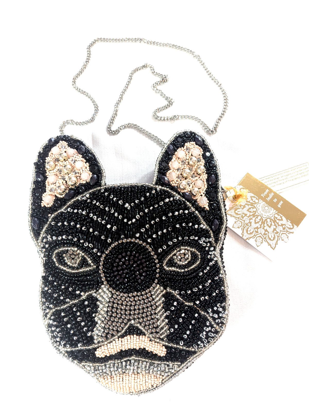 Viral TikTok French Bulldog Crossbody Bag Beaded Handmade in India Frenchie NWT