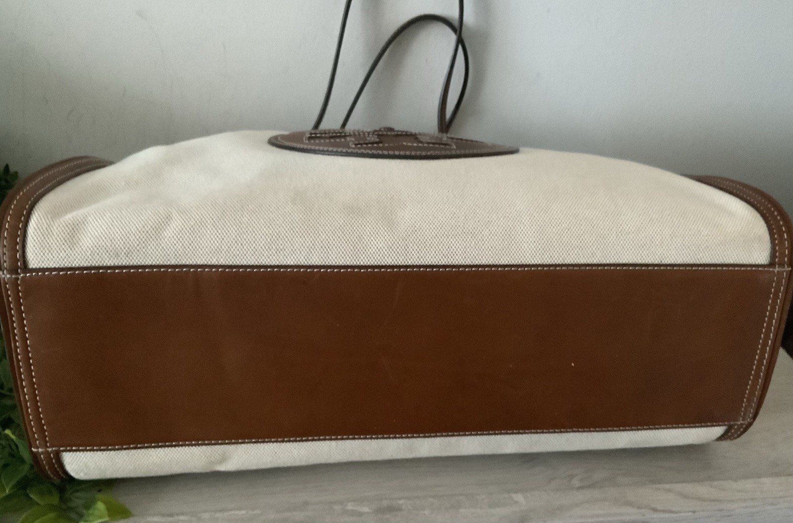 TORY BURCH ELLA CANVAS & LEATHER TOTE BAG EXC CONDITION