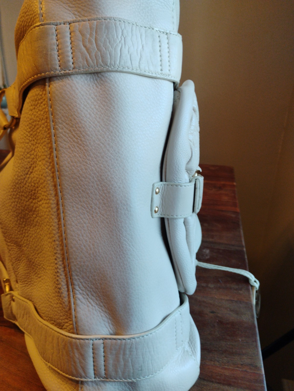 Michael Kors Fulton White Pebbled Leather Studded Satchel Shoulder Bag MK Charm
