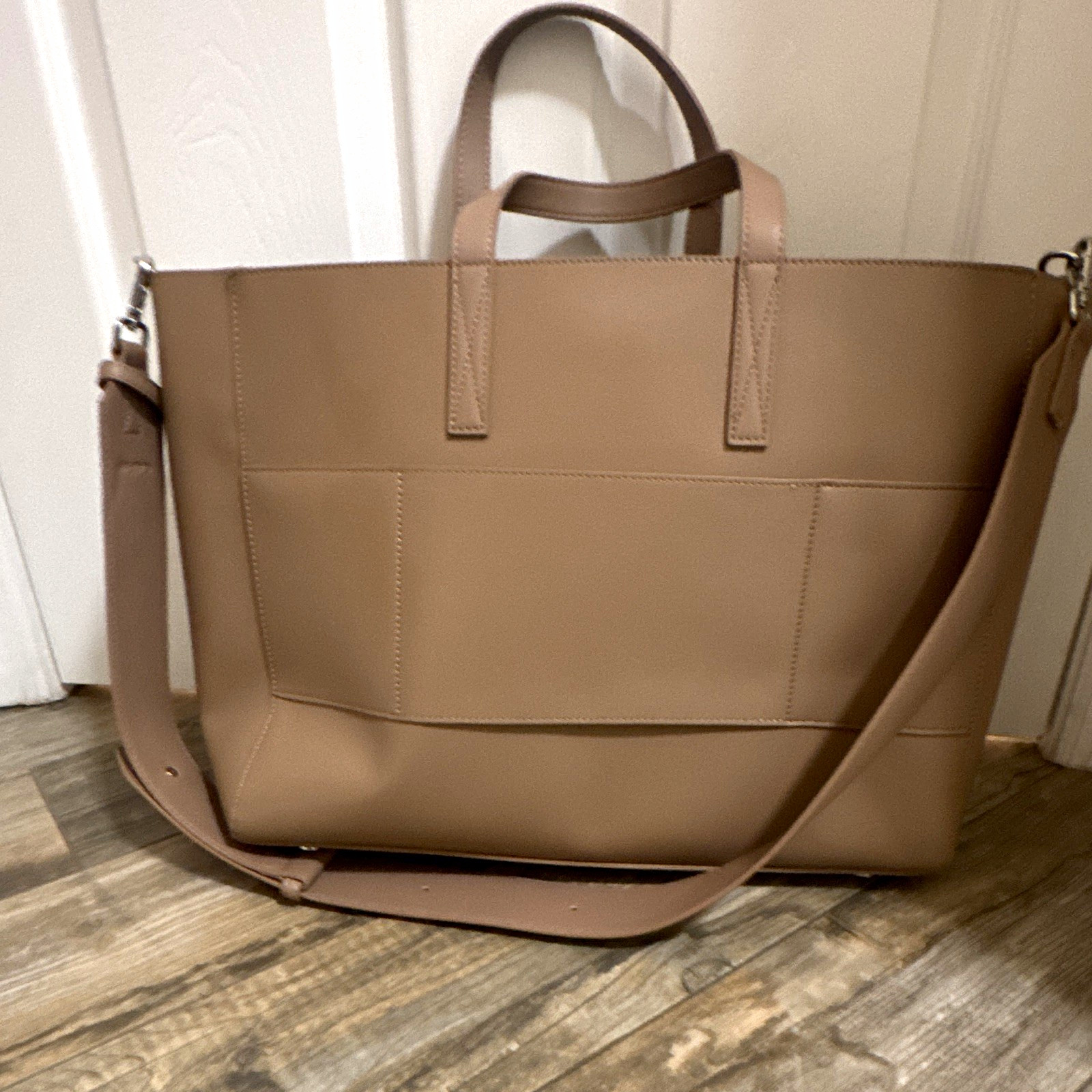 CALPAK Taupe Large Tote Bag, Zip/Magnetic Closure, Adjustable Detachable Strap