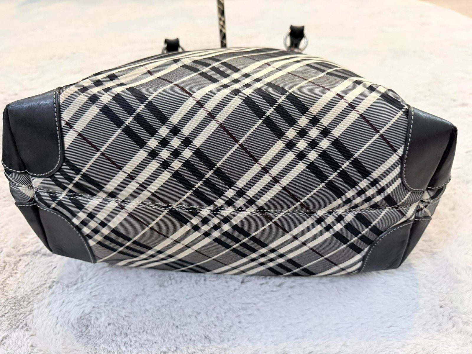 Burberry Blue Label Nova Check Canvas Tote Bag Black Grey Silver HW