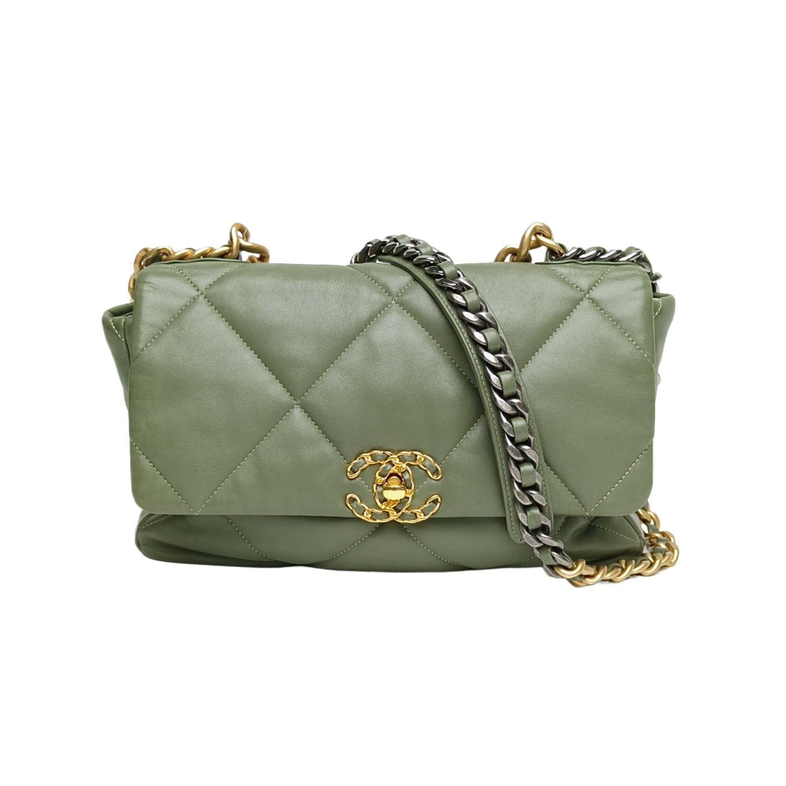 CHANEL 19BAG Top-handle Bag Medium 30cm Green Lambskin Crossbody Bag