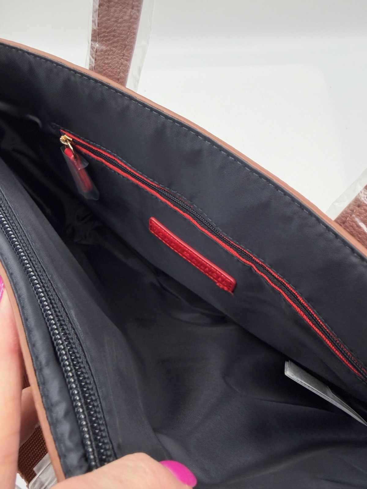 Tommy Hilfiger Top Handle/Shoulder Bag,Tan W/Red, White&Blue Trim,69J8975201,NWT