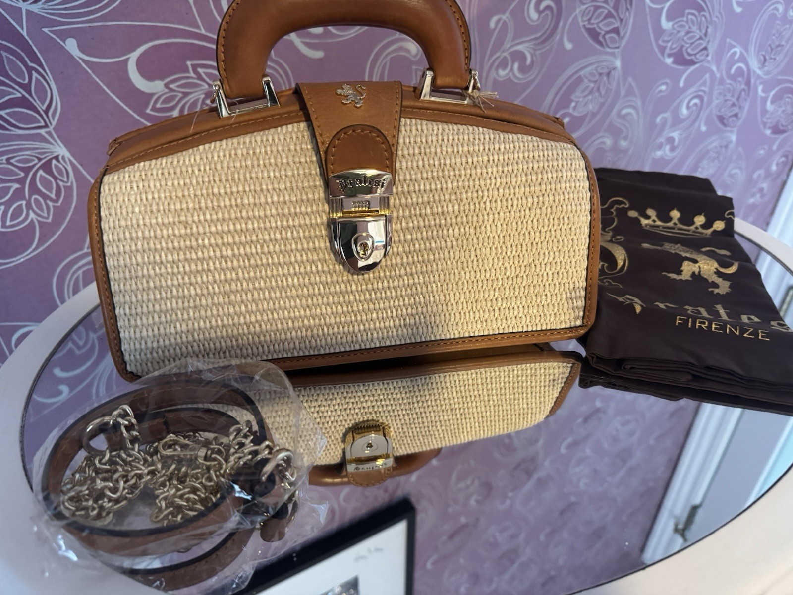 Pratesi Leather/ Raffia Dr Bag NWT