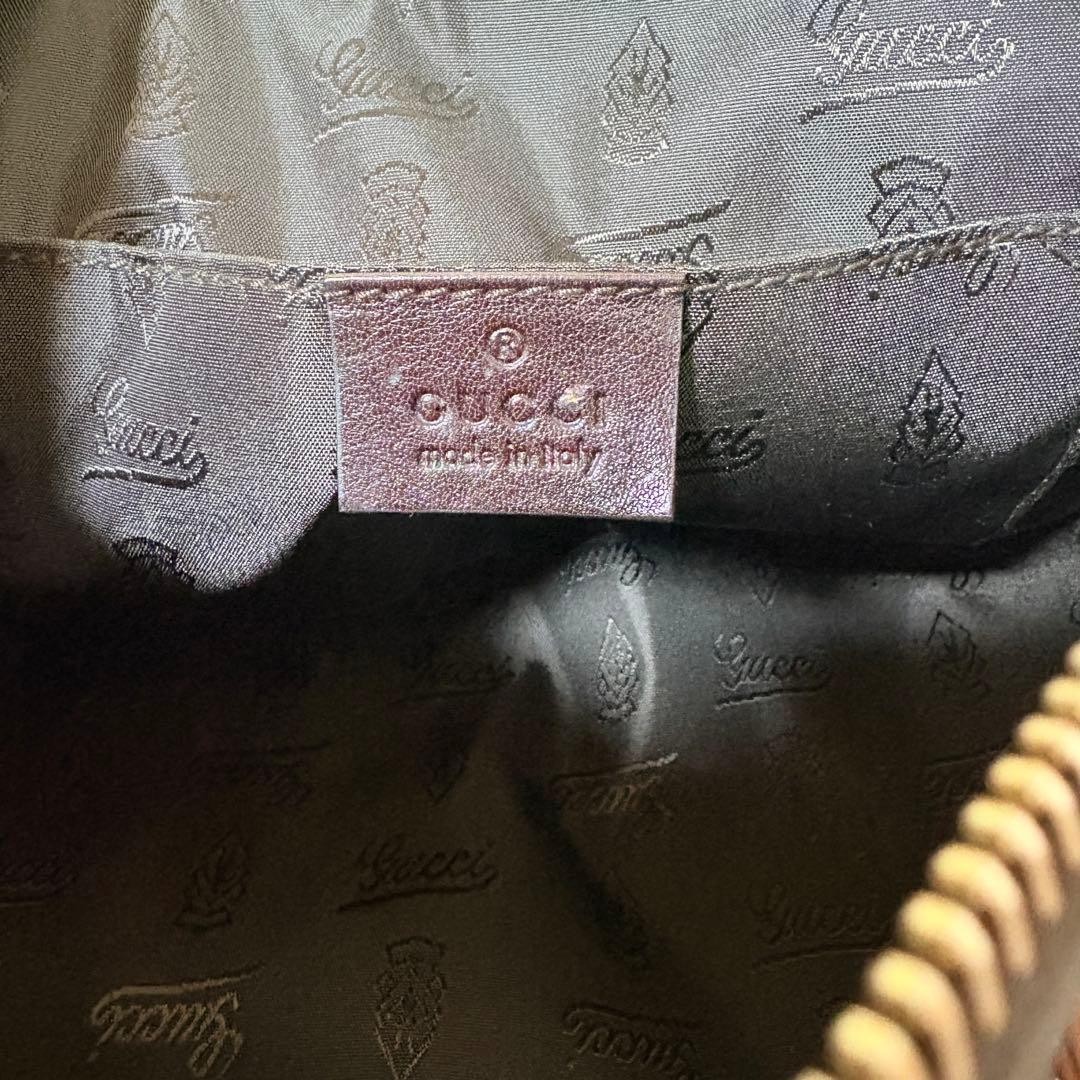 Authentic GUCCI Mini Boston Bag Brown Coated Leather 14cm x 27cm x 13cm Damaged