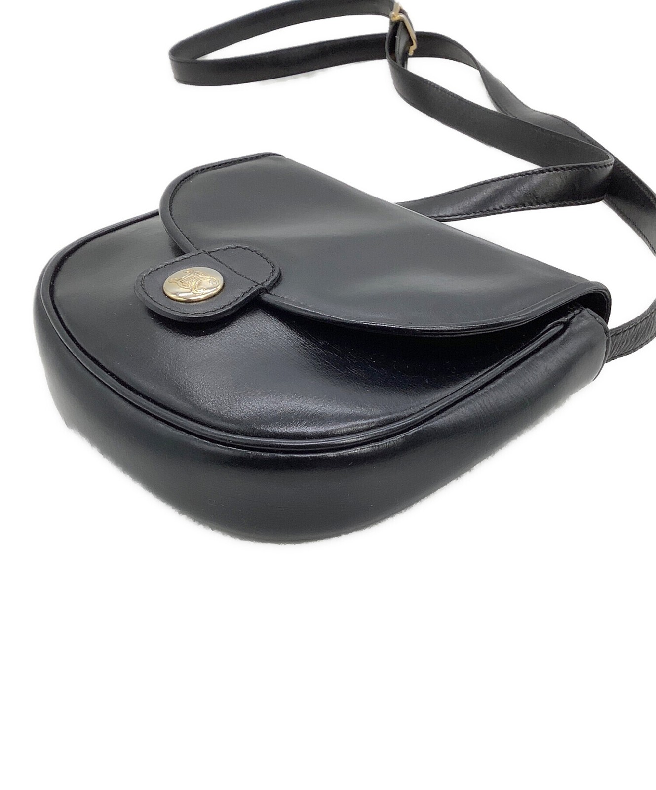 CELINE Logo Button Flap Shoulder bag Black Women’s From Japan