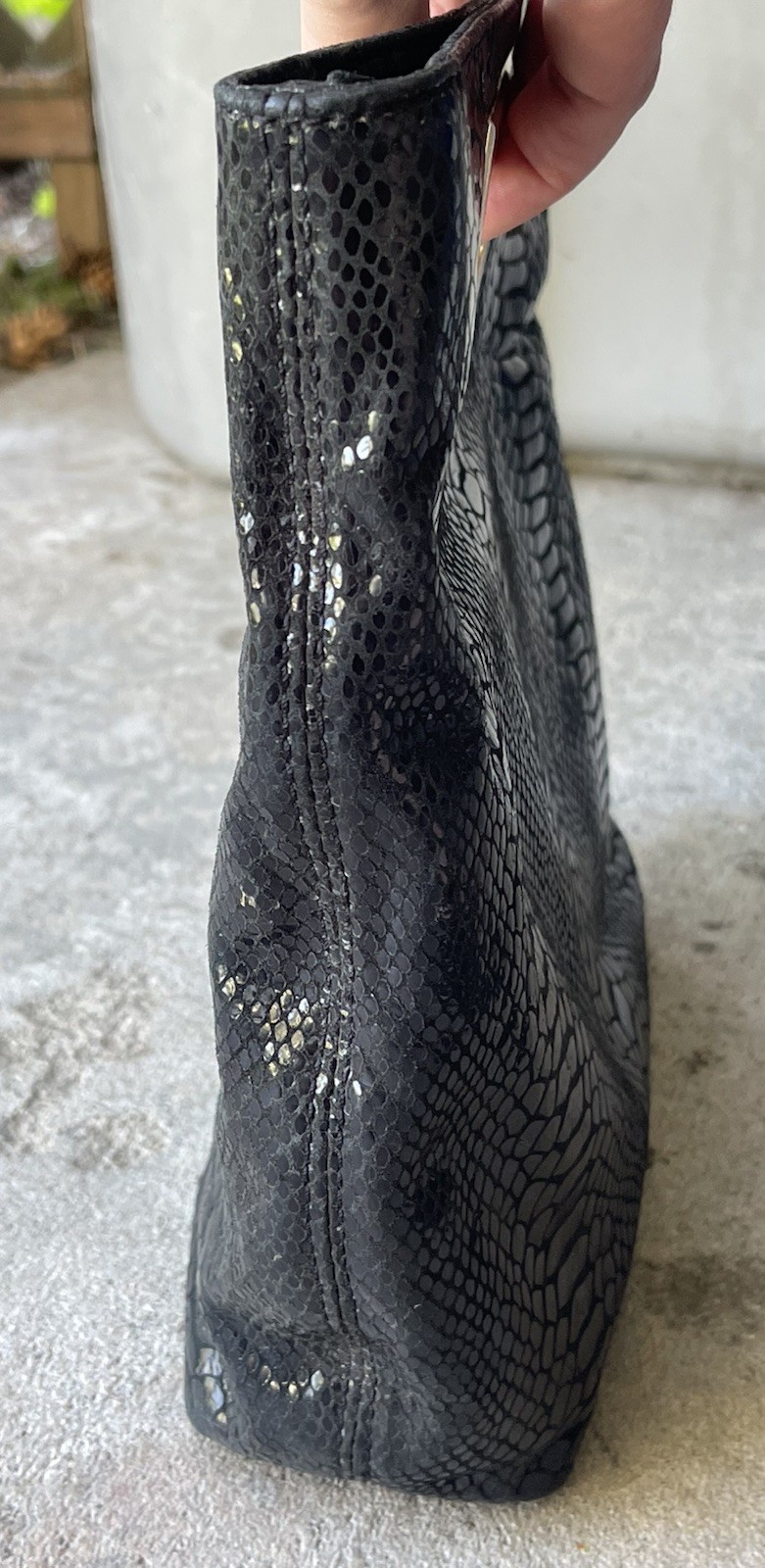 MICHAEL KORS Berkley Black Snake Embossed Leather Clutch Goldtone Handle Purse