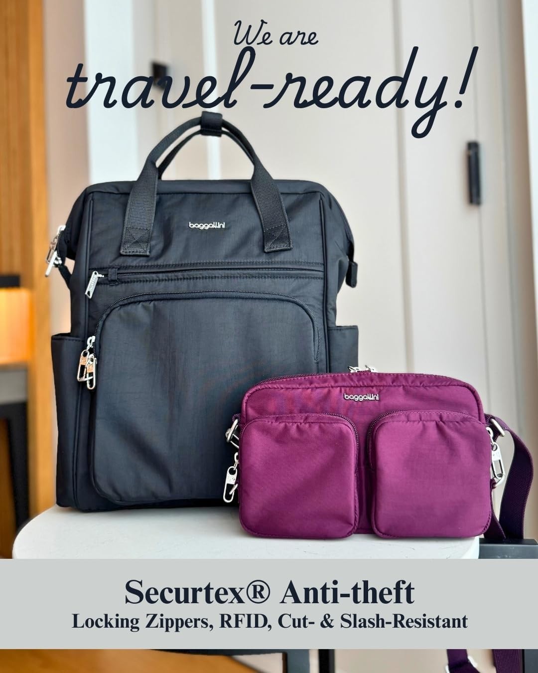 Baggallini Securtex Anti-Theft Treasure Crossbody 9″x5.5″ Small, Mulberry
