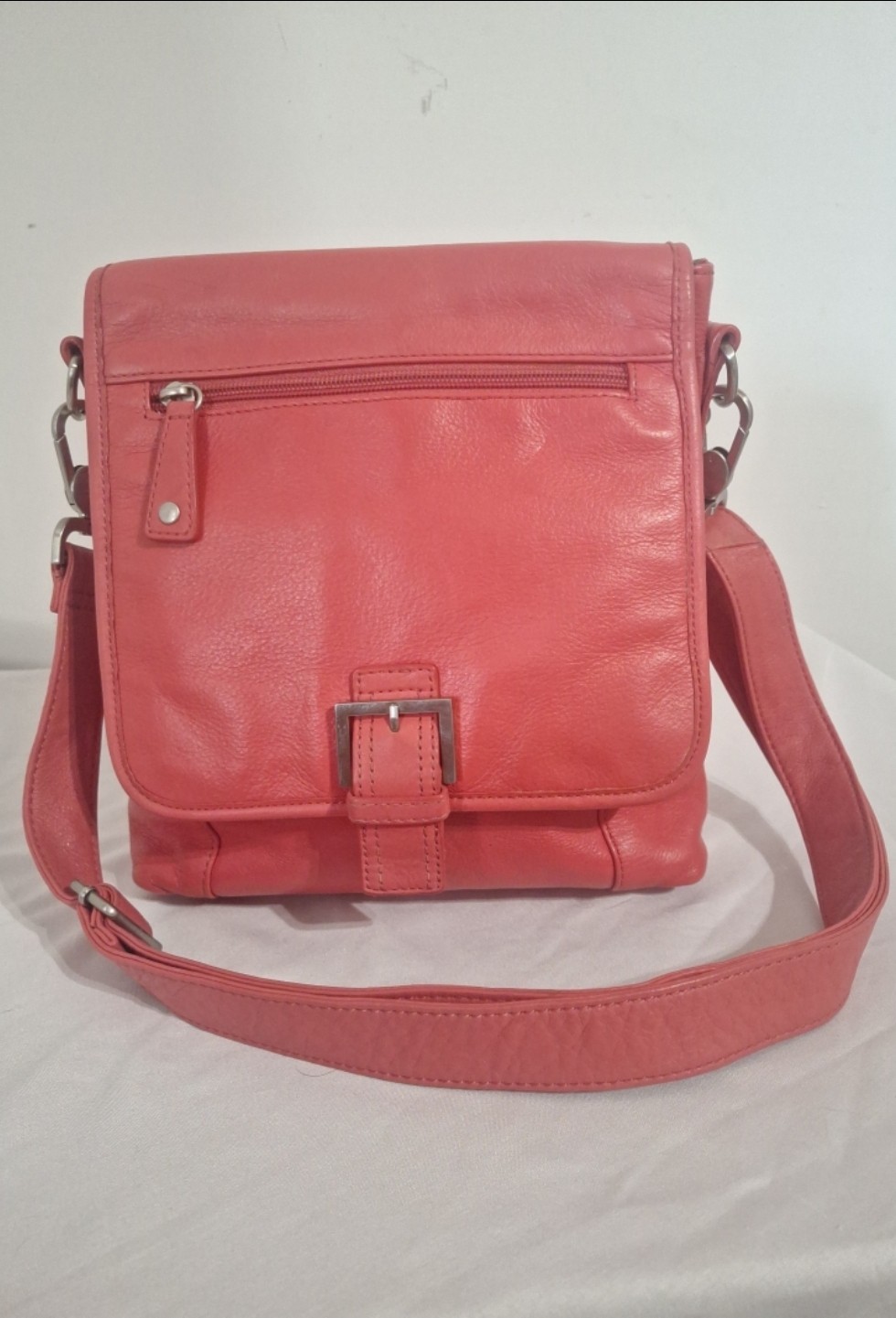 Audrey Brooke Women’s Light Red Genuine Leather Cross Body Bag
