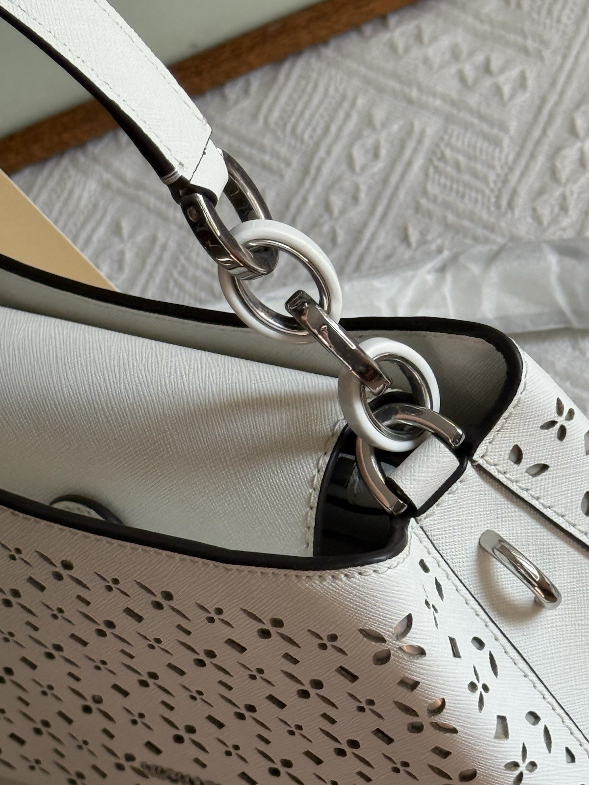 NWT Michael Kors Portia Laser Cut Small Satchel In Optic White