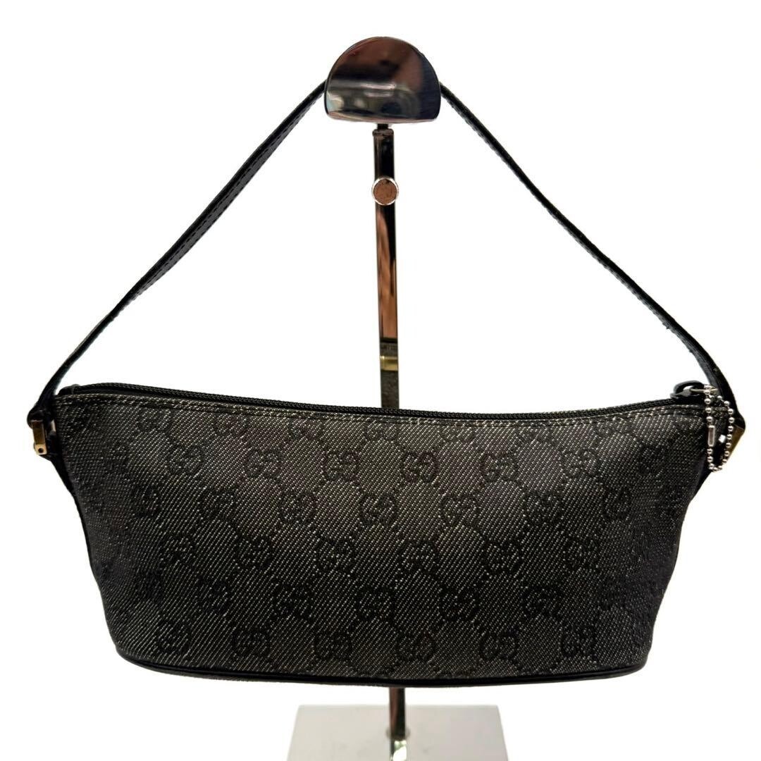 Gucci GG Canvas Black Accessory Pouch Mini Shoulder Handbag Gold Hardware