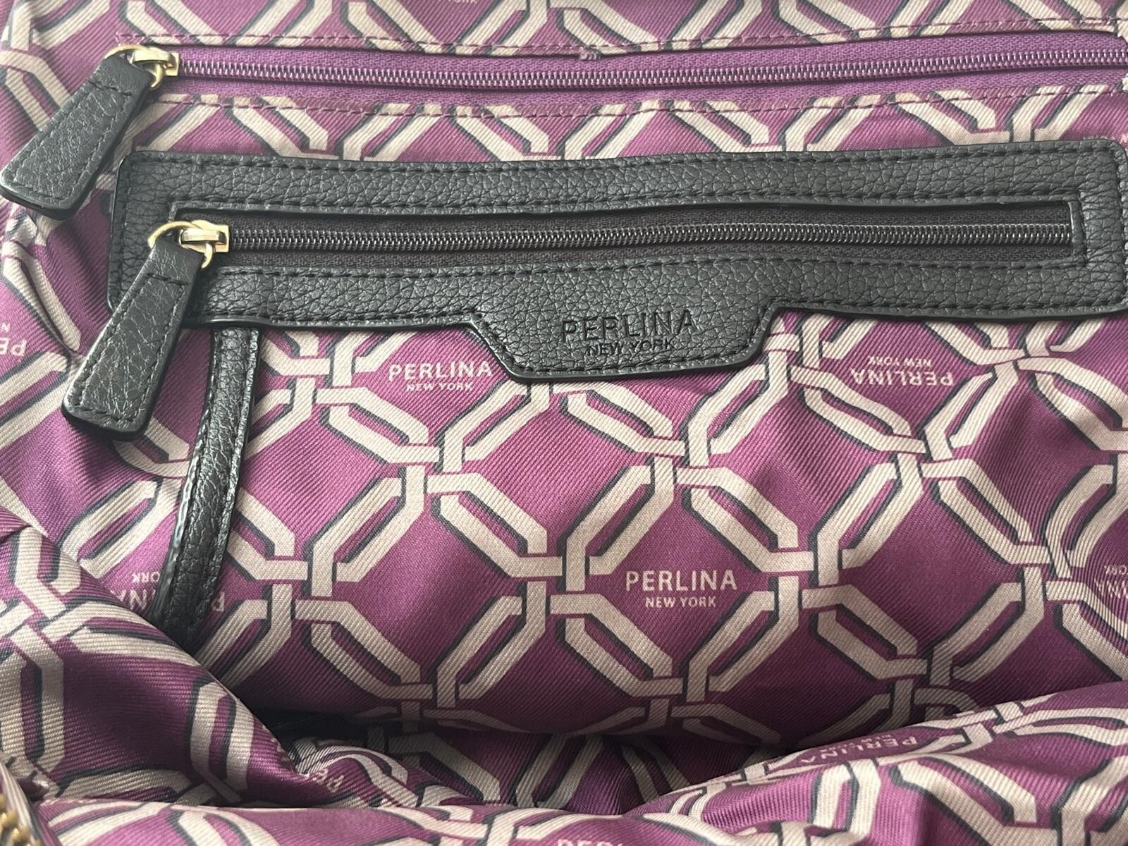 Perlina New York Womens Handbag Black Leather