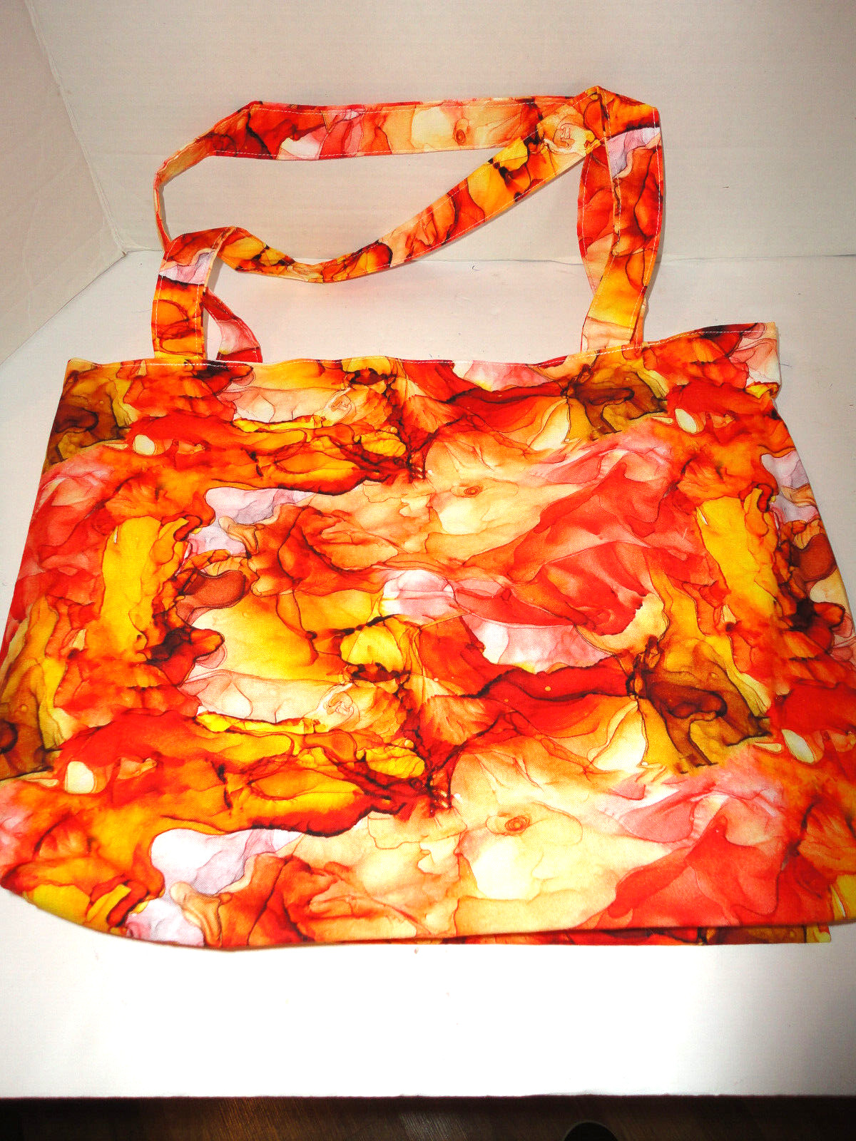 Fabric Tote Bag~ Orange Batik Style Print ~16 1/2 x 12 inches~ Handmade