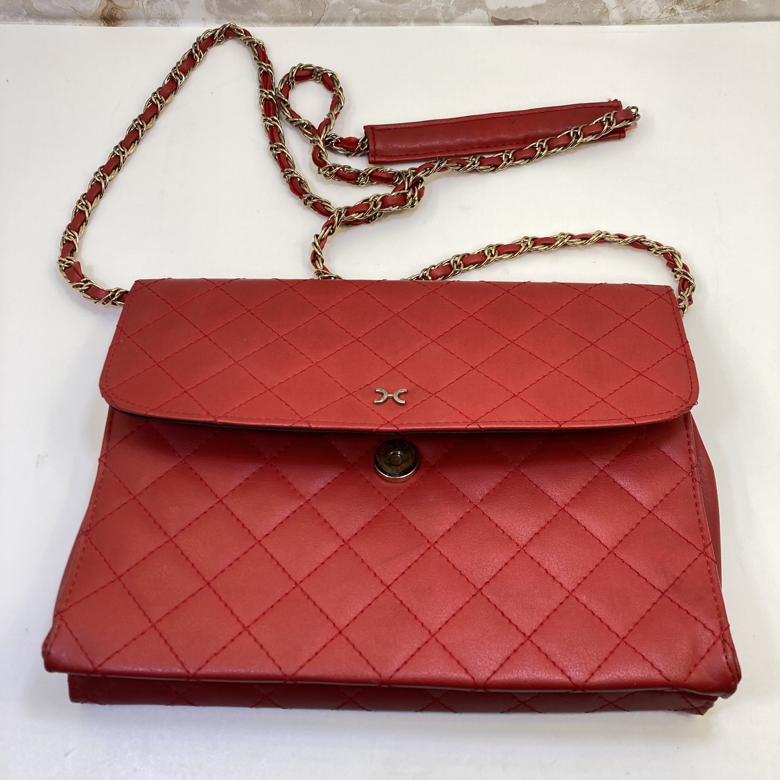 Cosci Quilted Crossbody Bag Gold Chain Carmine Red Purse Evening Party Handbag
