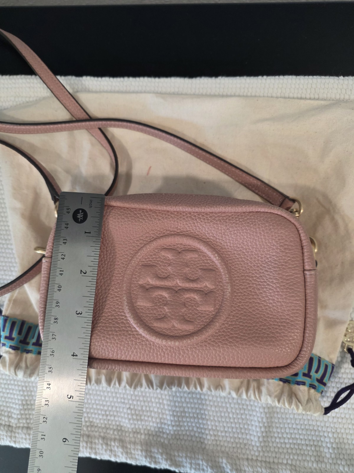 Tory Burch Light Pink Pebbled Crossbody Bag Double Compartment Gold Hardware