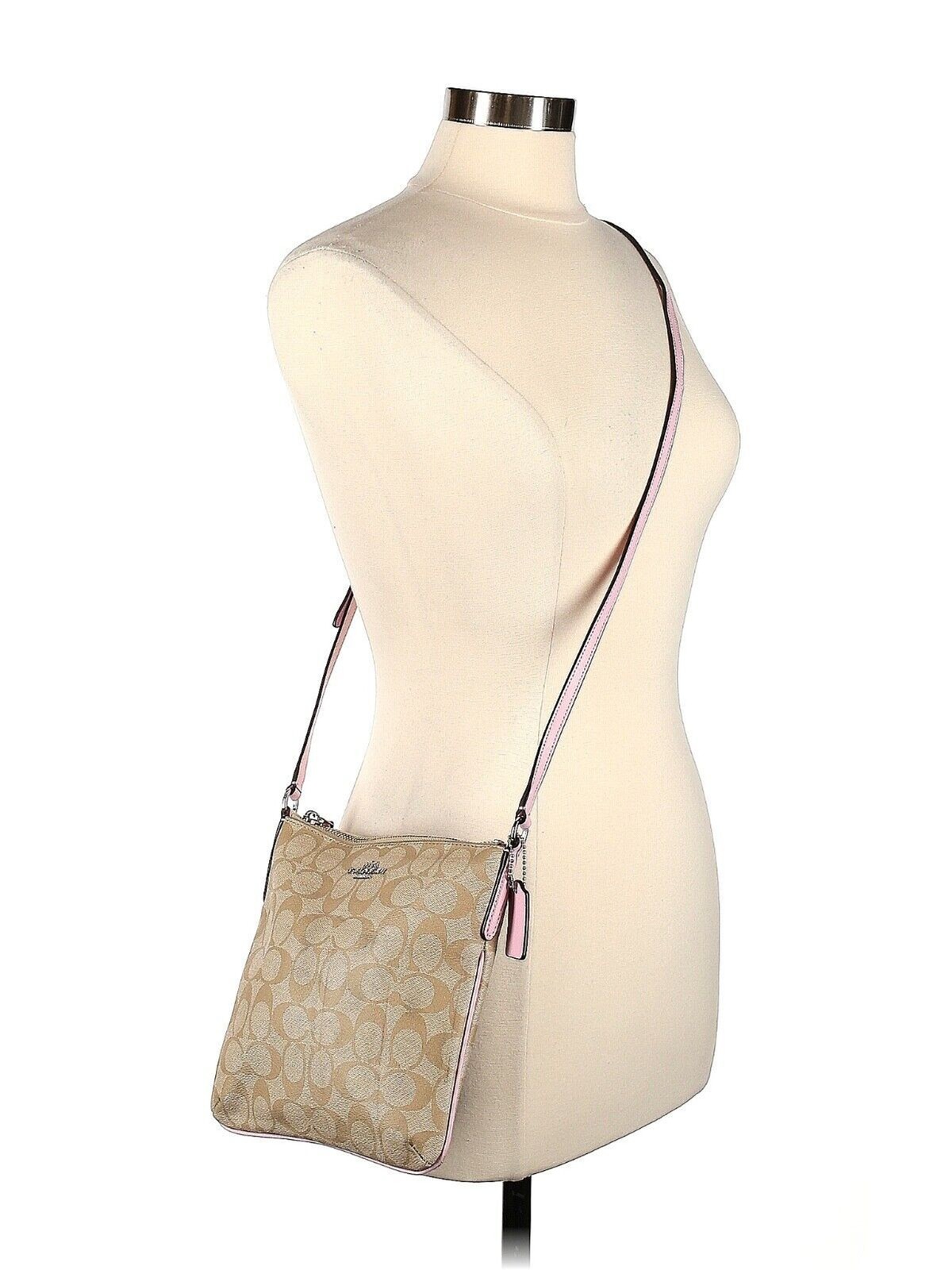 COACH Light Khaki Petal Signature Canvas Messenger Crossbody Bag