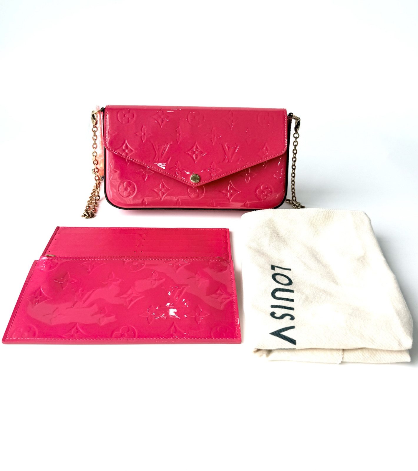 Louis Vuitton Pochette Félicie Monogram Vernis Chain Shoulder Crossbody Bag Pink