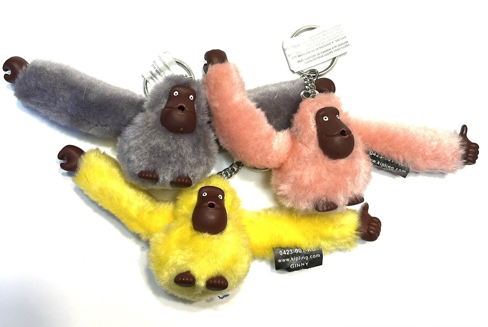 3 (three) NWOT KIPLING Monkey 2” Key Chain Ring Bag Charm Fob (208)