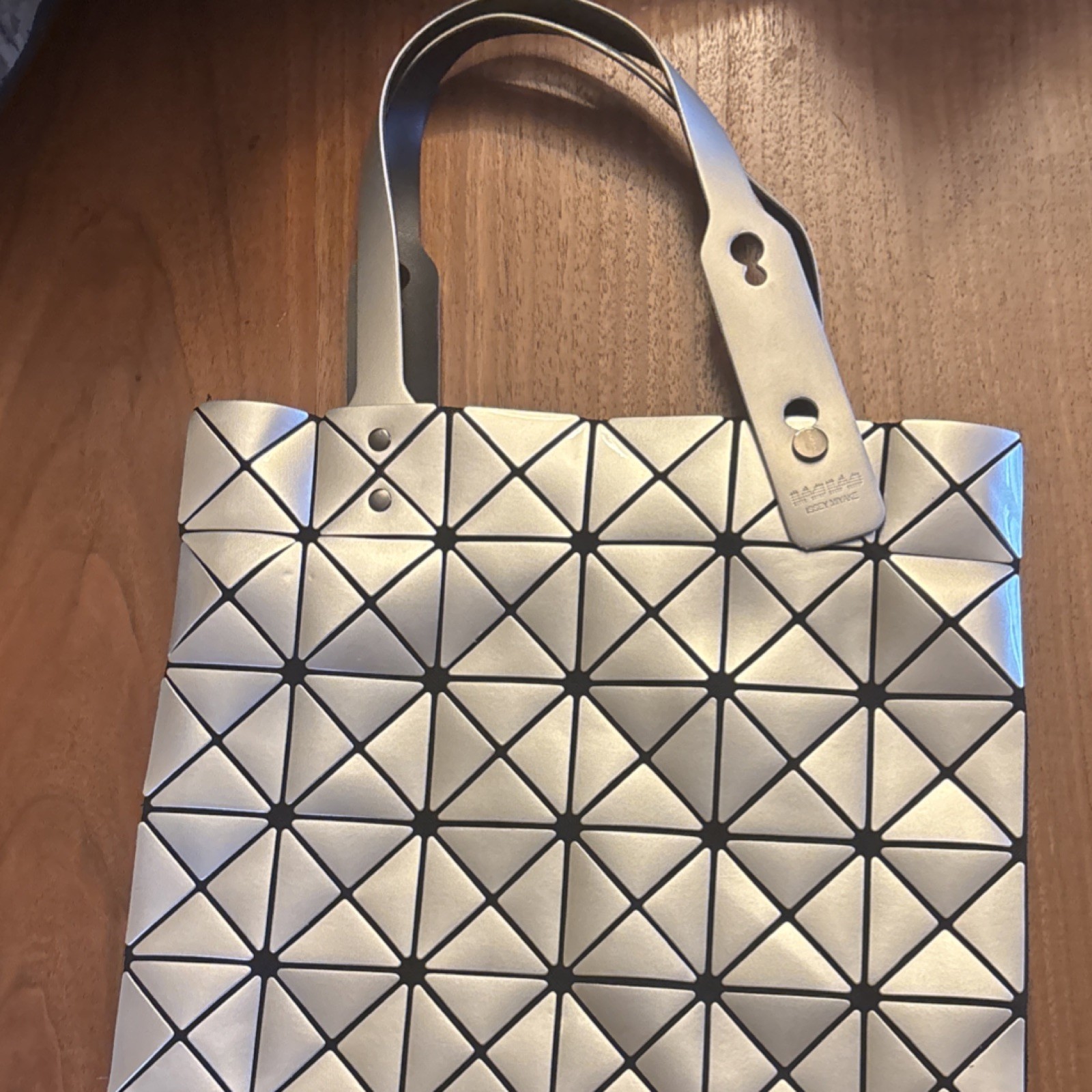 ISSEY MIYAKE Geometric Silver Tote Bag for Women, Designer Shoulder PVC Handbag
