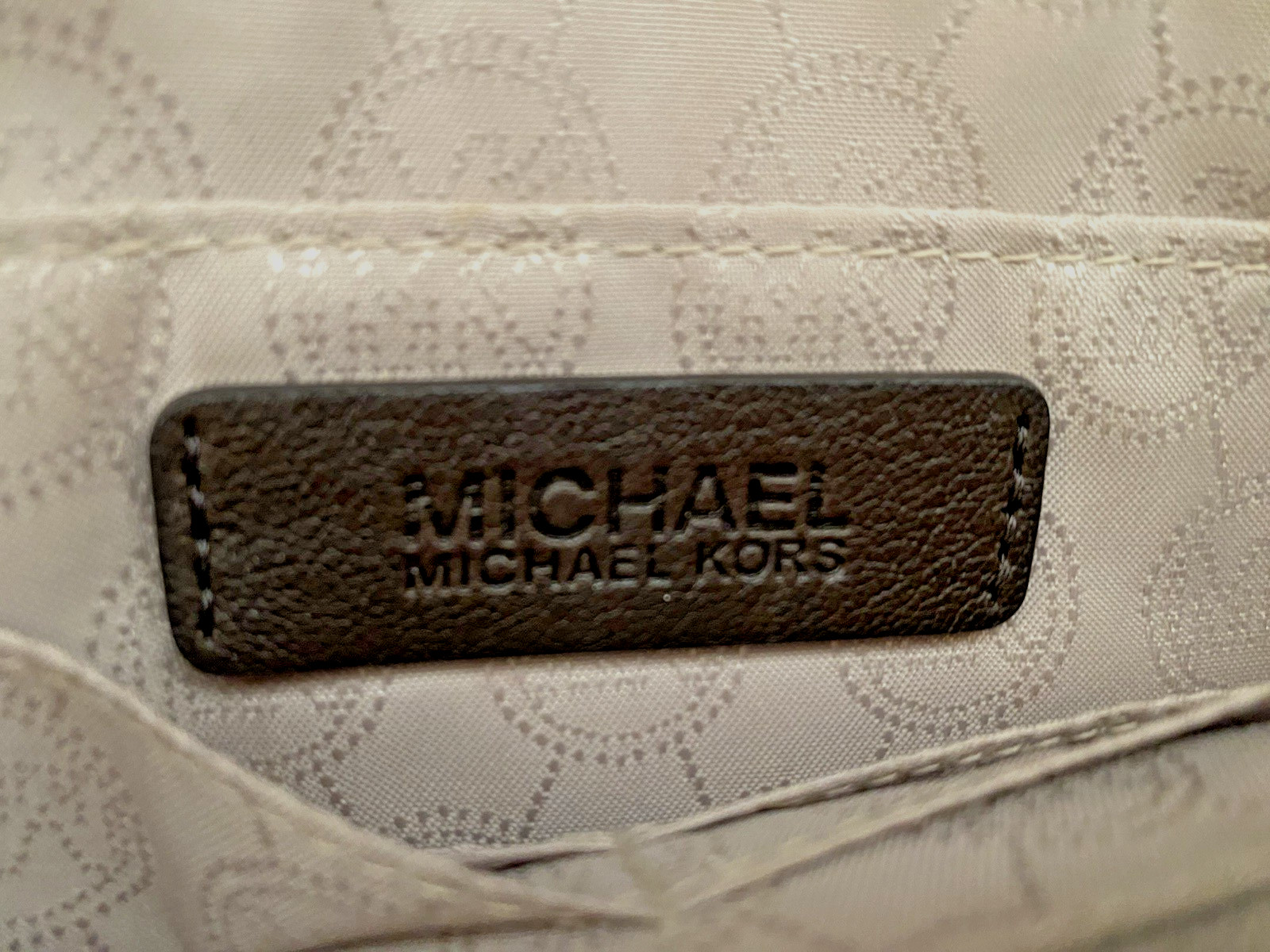 Michael Kors Rhea Wristlet Gold Studded Dark Brown Leather Logo Zipper
