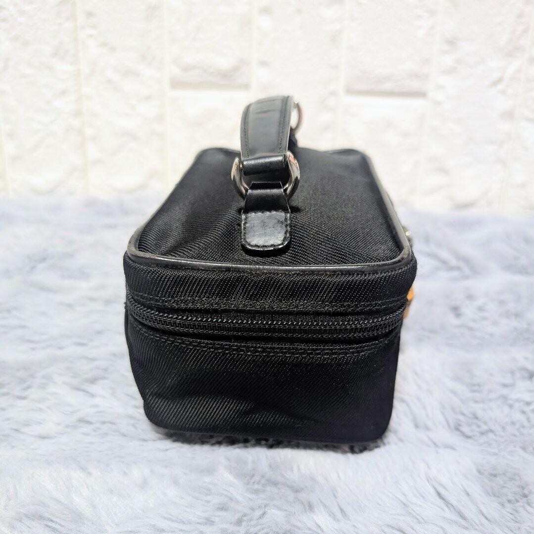 Gucci Bamboo Vanity Bag Black Canvas Top Handle Zip Women 17cm x 10cm x 8cm