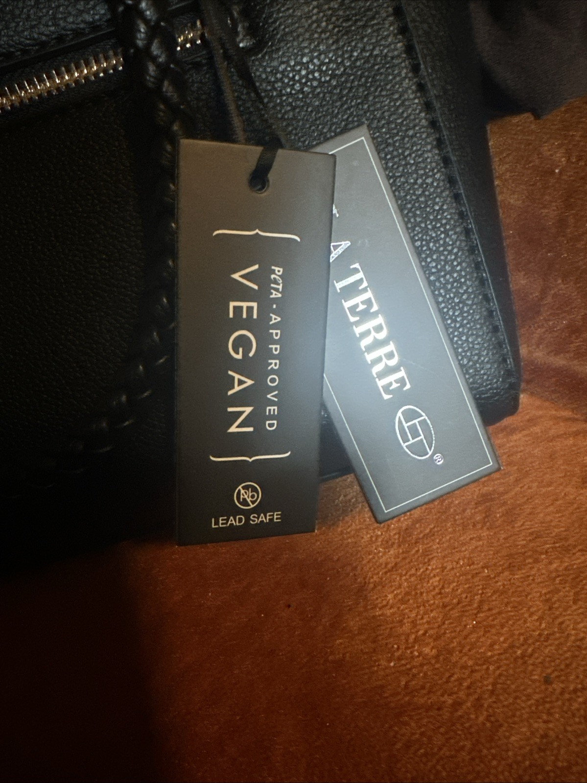 LA Terre Lead Safe PETA Approved Vegan Leather Crossbody Bag In Black NWT