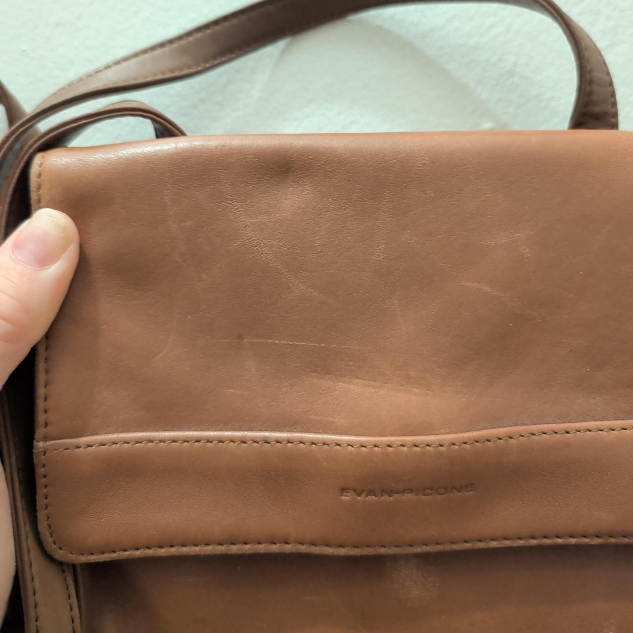 Womens Evan-Picone Brown Leather Crossbody Bag Small Excellent Wallet Clutch