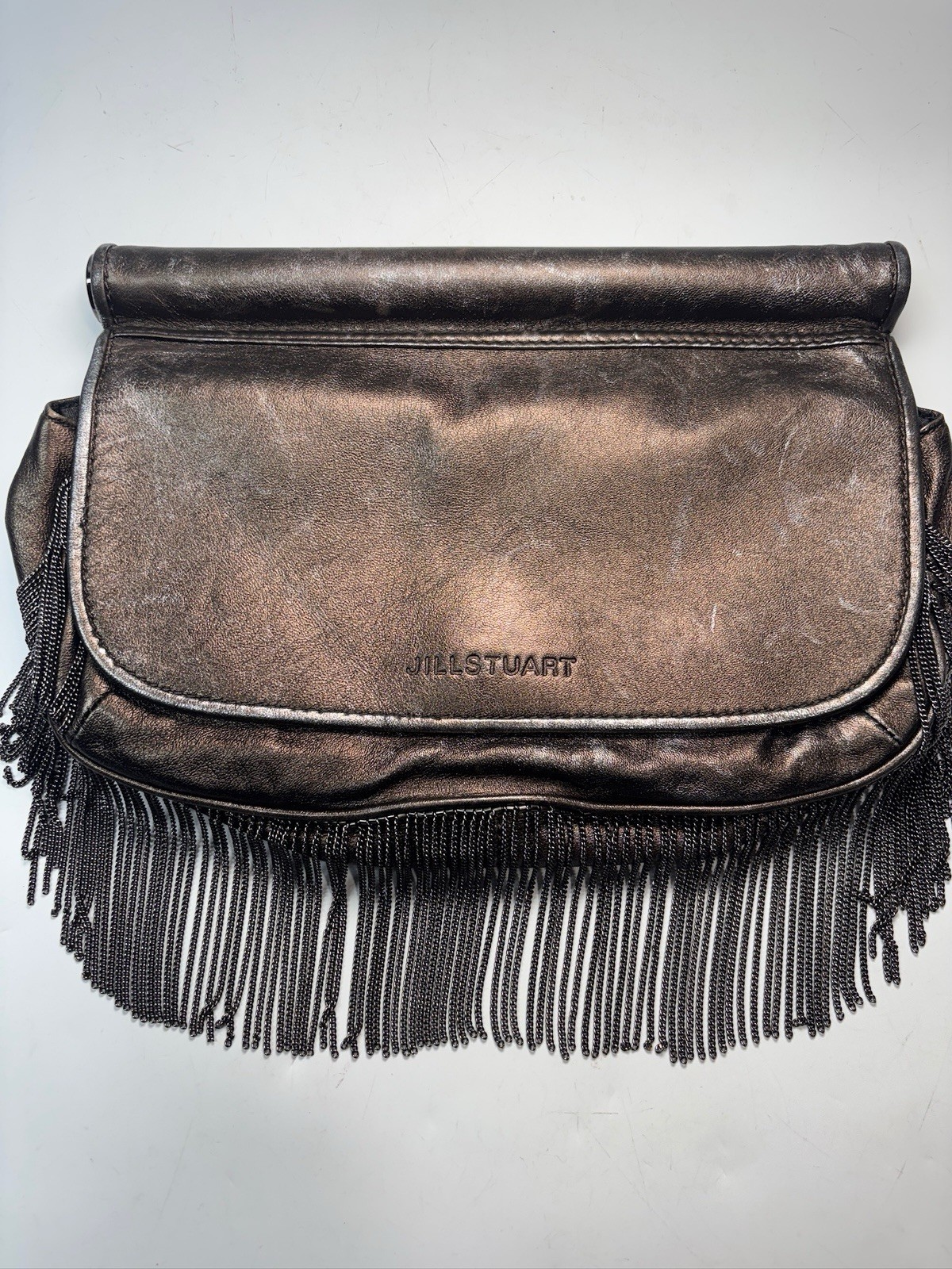 Jill Stuart Metallic Clutch With Fringe Rock Country Cowgirl Concert Biker