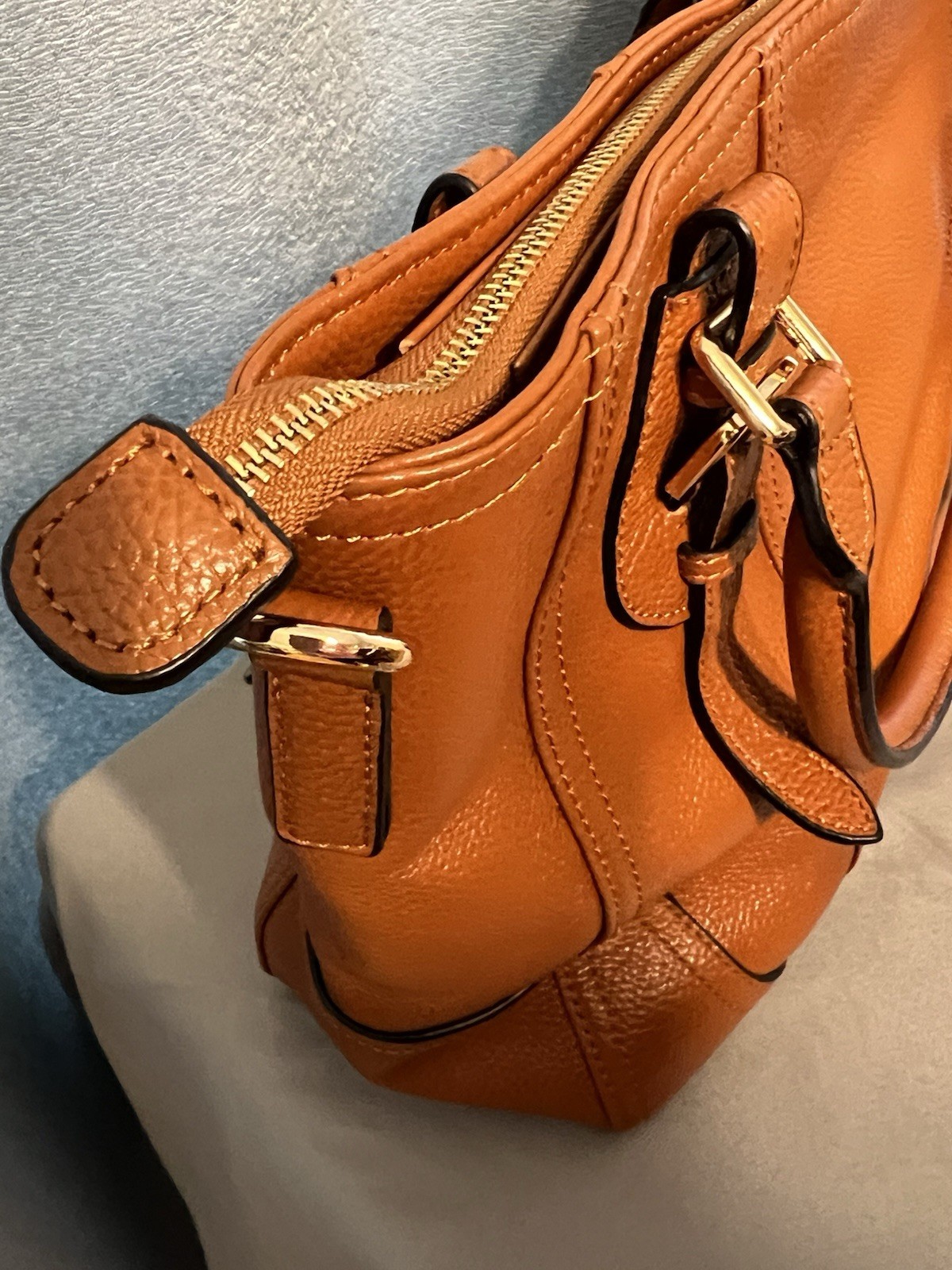 KATTEE Brown Pebbled Leather Handbag Purse Shoulder Bag Satchel 16” x 11” x 5”