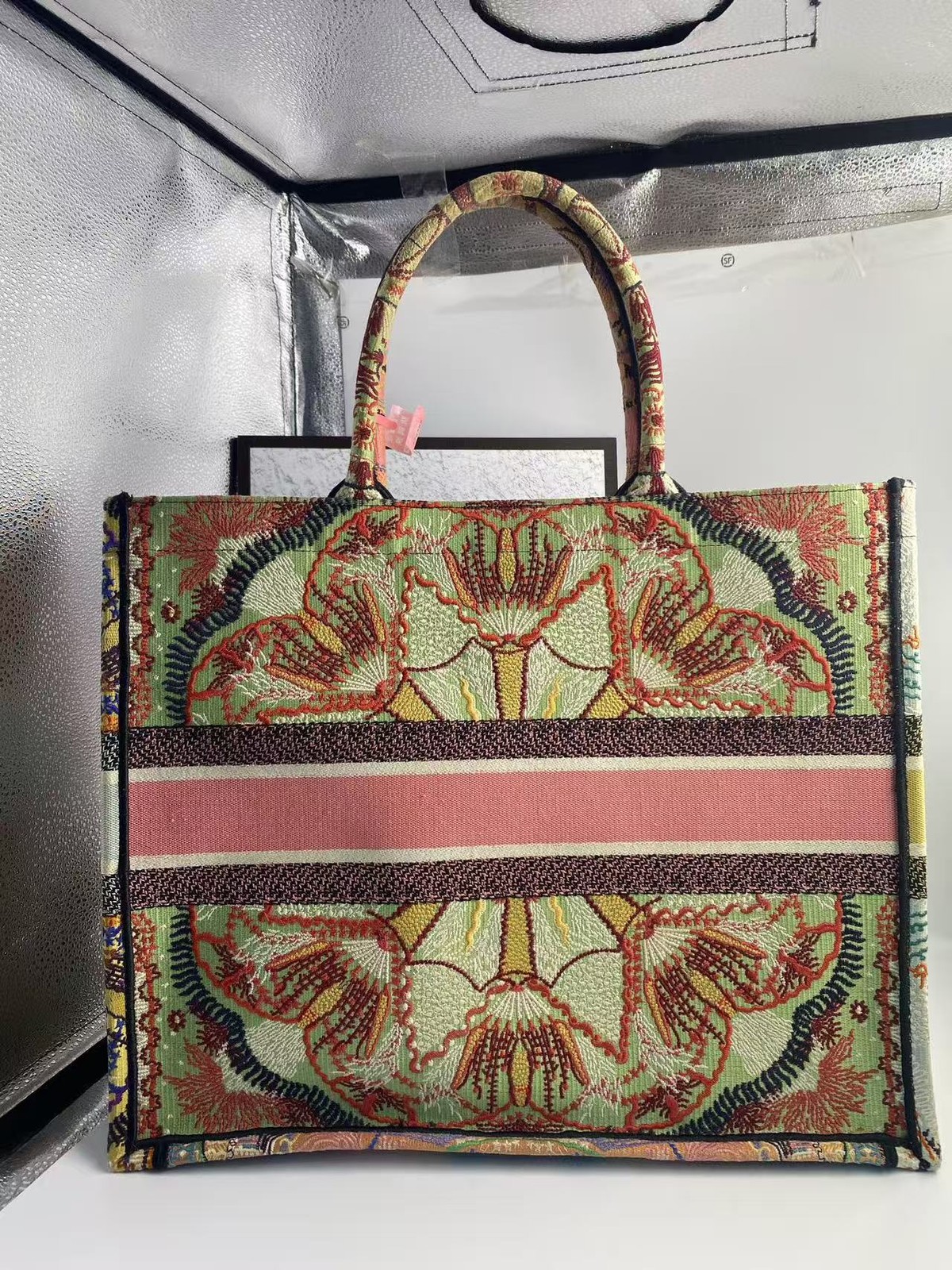 Christian Dior Book Tote Multicolor Floral Canvas Top Handle Bag