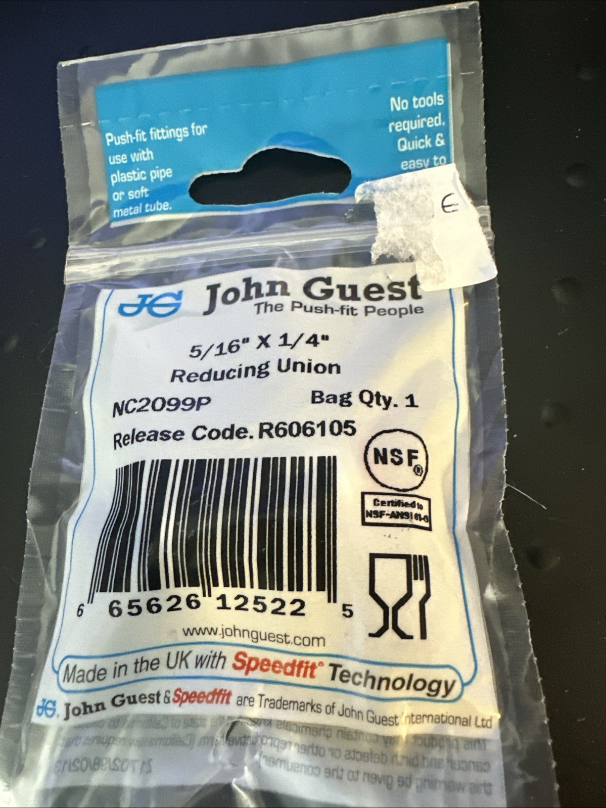 John Guest NEW IN BAG 5/16 x 1/4″ CONNECTOR