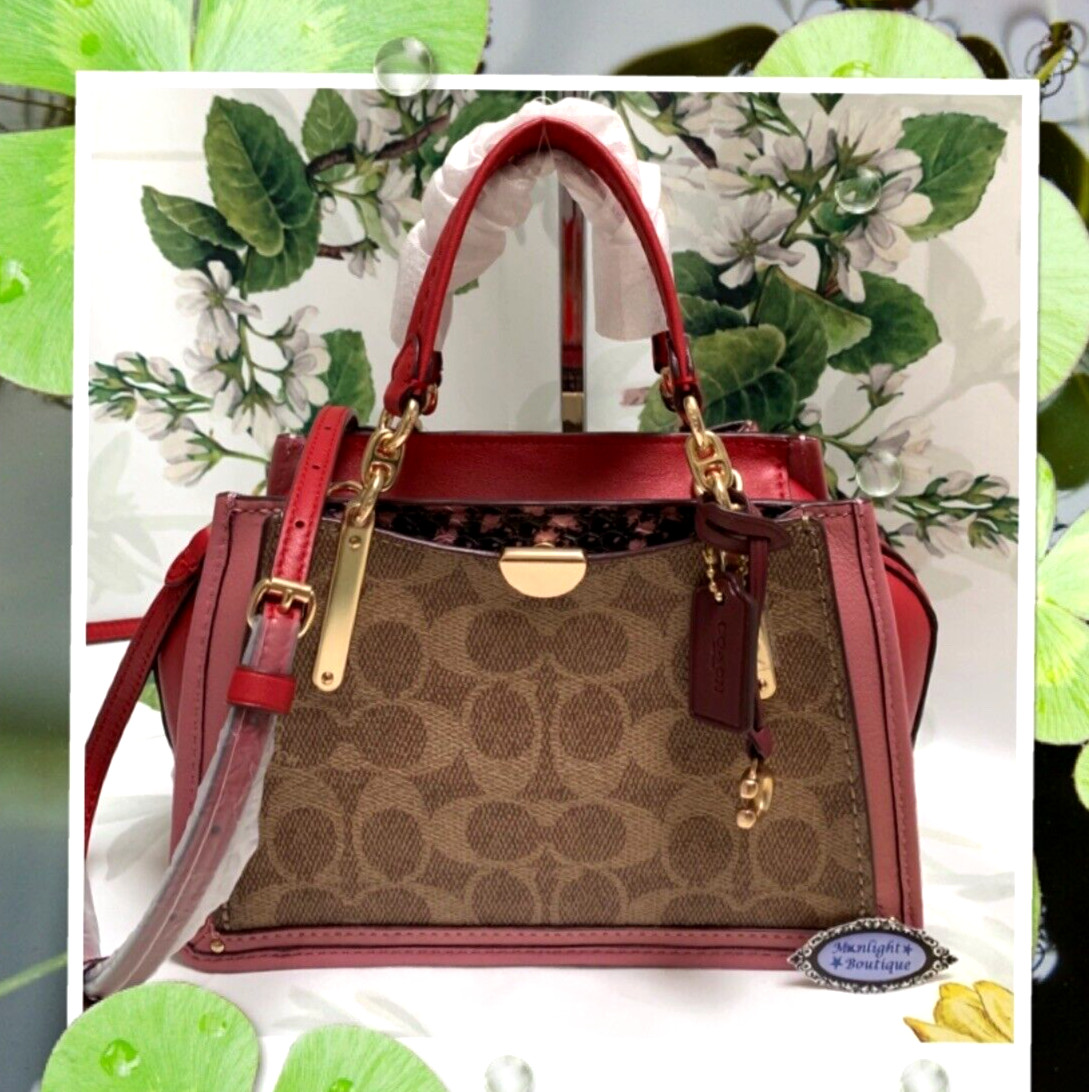 NWT COACH DREAMER 21 76127 Exotic Sig X-body Handbag In TAN/LT. RASPBERRY Brass