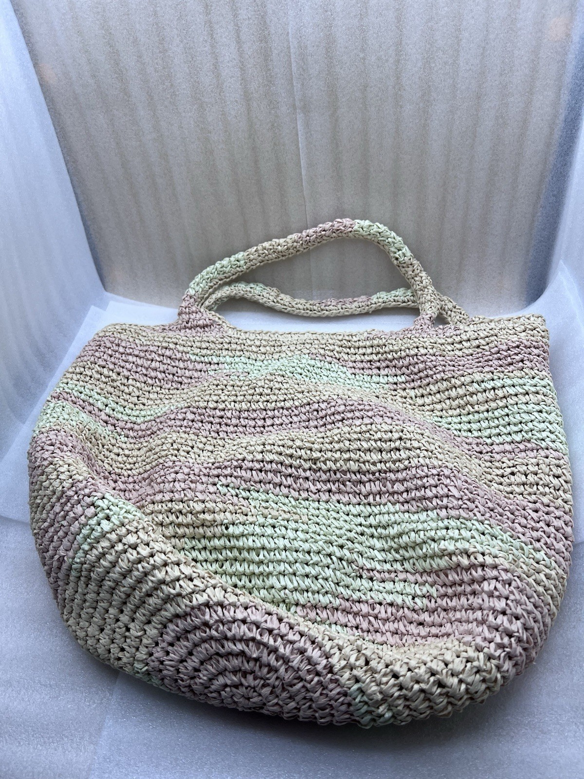 Straw Studios Handbag Large Pastel Striped Woven Boho Beach Tote Bag Purse