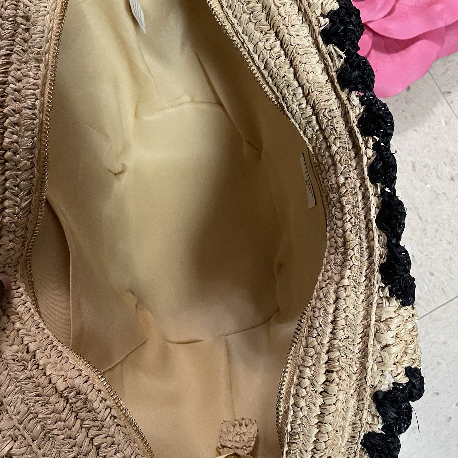 KATE SPADE x TARGET Raffia Bow Tote Bag Woven Natural Black Boho Romantic Vacay