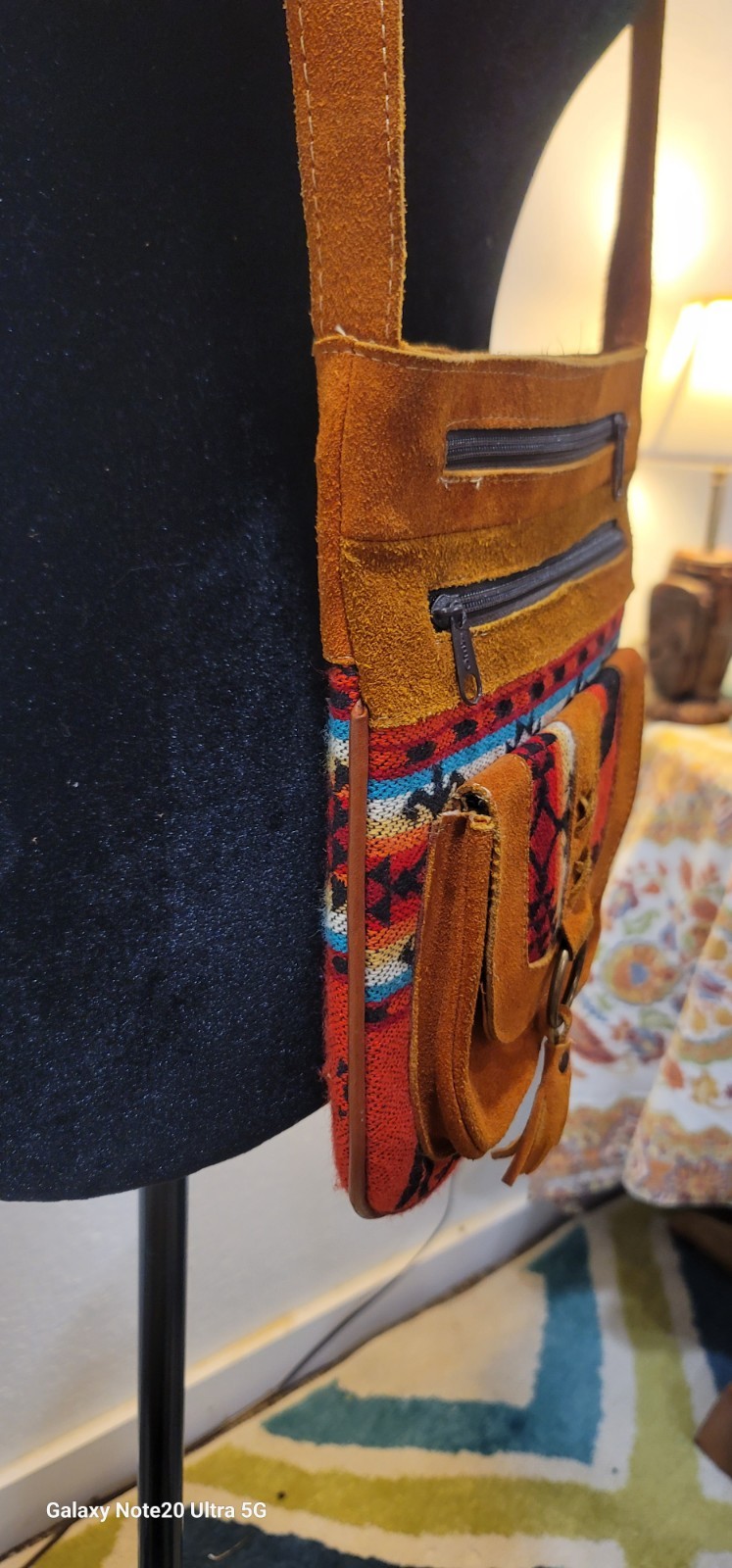 Leather Geometric Boho Wolf Crossbody Bag Zip Magnetic Pockets Adjustable Strap