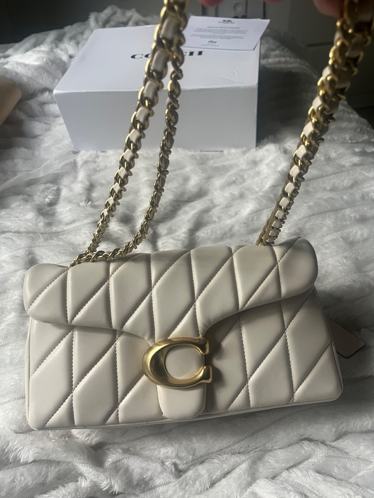 Coach Tabby 26 Pillow Quilted Nappa Leather Chalk Ivory CP150 Gold Chain