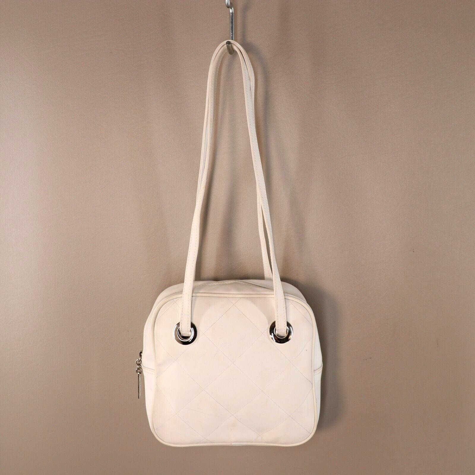 Vtg David Dart Handbag Women Small White Faux Leather Quilted Purse Shoulder Bag