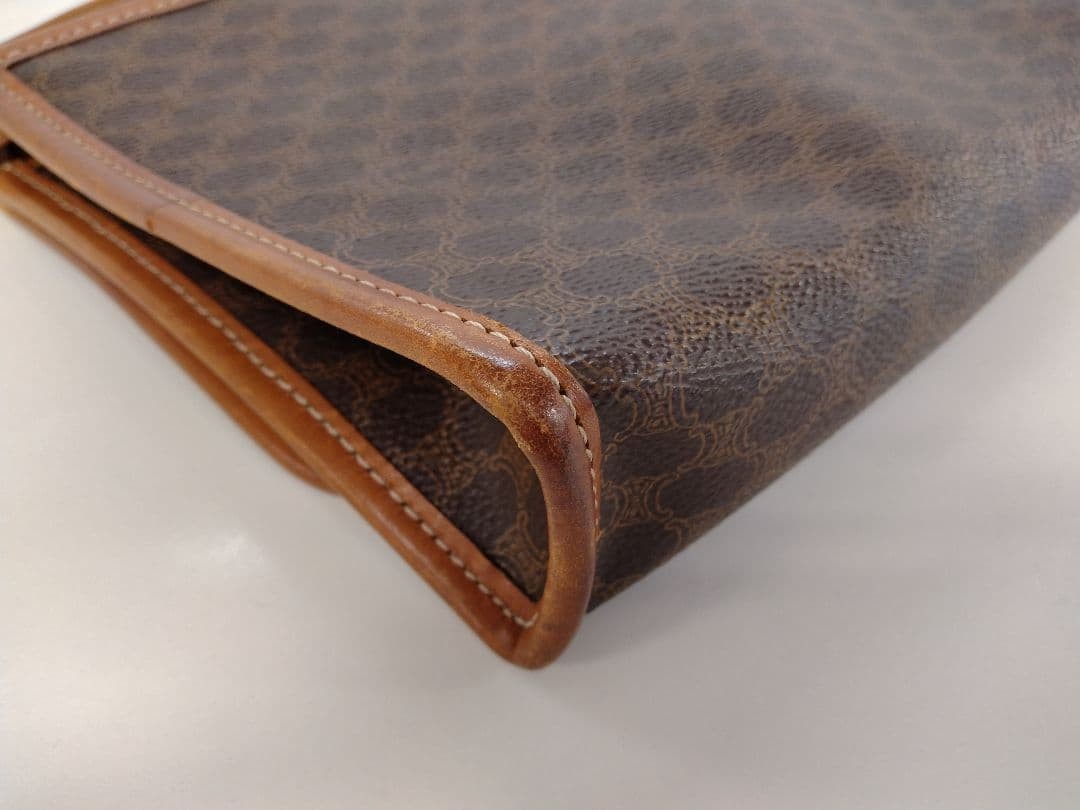 Celine Macadam Brown Shoulder Bag Gold Hardware Logo Embossed Japan 074796