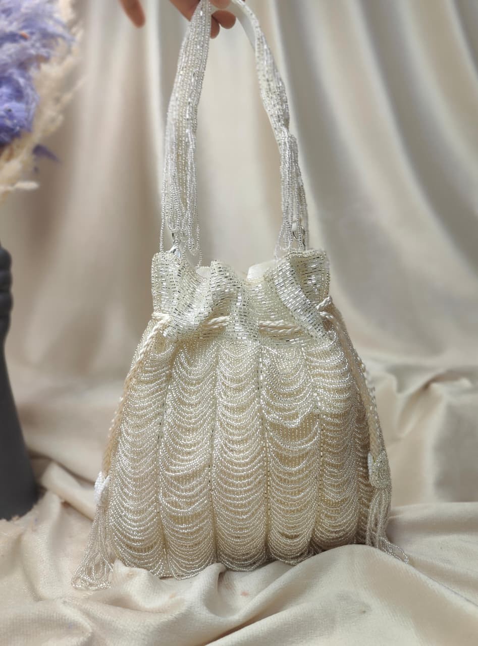 Crystal Potli Beaded Clutch Bag Boheme Black Gold Silver Fringe Evening Handbag