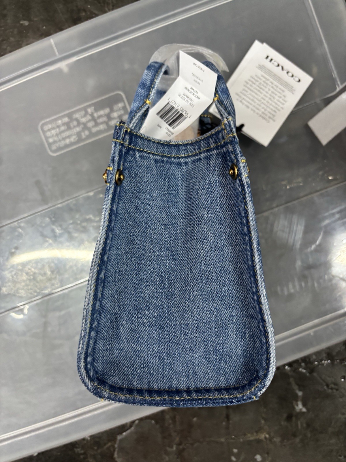 New Coach Mini Denim Cargo Tote Bag 20 Brass / Indigo CZ100